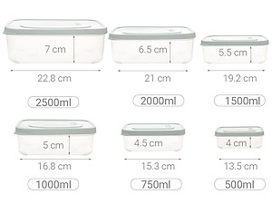 Bộ 6 hộp thực phẩm chữ nhật Hokkaido 500-750-1000-1500-2000-2500ml