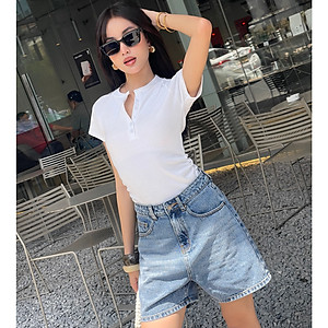Quần short jean nữ ngắn lưng cao regular fit Aaa Jeans