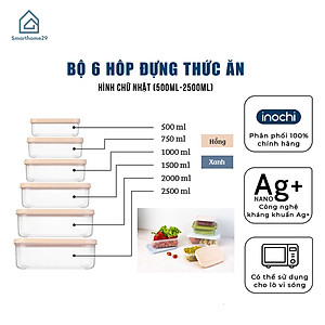 Bộ 6 hộp đựng thực phẩm chữ nhật Inochi Hokkaido (500-750-1000-1500-2000-2500ml)