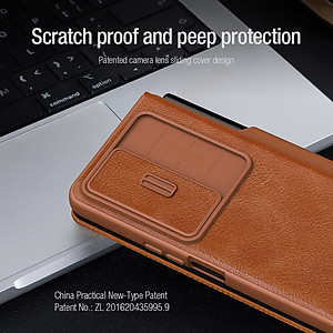 Case bao da chống sốc cho Samsung Galaxy Z Fold 4 trang bị nắp bảo vệ Camera và ngăn đựng S-Pen hiệu Nillkin Qin Pro (chất liệu da cao cấp, thiết kế thời trang cá tính) - Hàng nhập khẩu