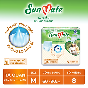 Combo 2 Gói Tã Quần Người Lớn Sunmate Khô Thoáng M8 (8 Miếng/ Gói)