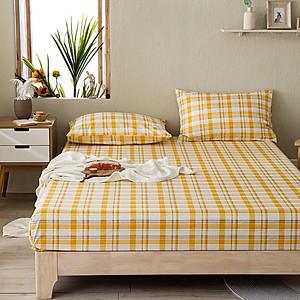 Bộ Ga Gối Cotton Tici Kẻ LIDACO Cao Cấp - Caro Vàng