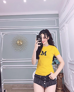 Áo thun nữ cổ tròn MXM in chữ M thun 4 chiều form ôm body cực tôn dáng từ 40-52kg ( ANU003 )