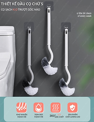 Chổi Cọ Bồn Cầu Nhà Vệ Sinh Đầu Chữ S Cong Kèm Móc Treo Chà Sạch Khe Hẹp WC Cao Cấp