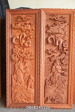 Tranh Câu đối cha mẹ bằng gỗ hương đỏ kt 37×107×4cm 