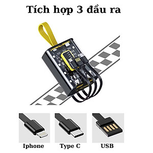 Sạc Dự Phòng 20000mAh Dung Lượng Pin Lớn Vỏ Trong Suốt Tích Hợp Dây Sạc Nhanh Cho Nhiều Thiết Bị có đèn báo, phát sáng - HÀNG CHÍNH HÃNG