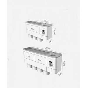 Hộp đựng bàn chải kem đánh răng nhà tắm tặng kèm 4 cốc-Kệ để đồ vệ sinh răng miệng dán tường (màu ngẫu nhiên)