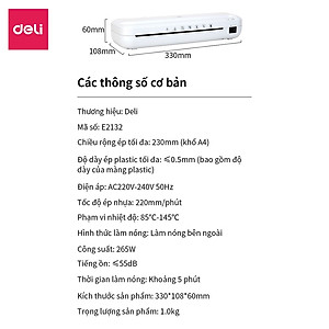 Máy Ép Plastic Nhựa Dẻo Màng Plastic Khổ A4 Chính Hãng Deli - Chuyên Dụng Ép Nhựa Dẻo, Màng Ảnh, Poster - An Toàn Dễ Sử Dụng - E2132 GQ402