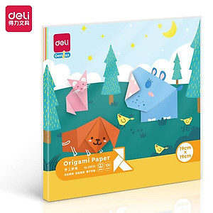 Giấy thủ công 100 tờ học sinh nhiều kích cỡ Deli - Có khổ A4 , giấy gấp origami , giấy gấp hạc hoa động vật - 83631 / 83632 / 83633 / 83634