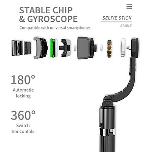 Gậy chụp hình selfie quay phim chống rung kiêm tripod đa năng 2 in 1 kèm remote bluetooth không dây hiệu HOTCASE Gimbal Stablizer L08 hỗ trợ nhiều mức thay đổi độ dài, tripod 3 chân chắc chắn, xoay 360 độ - Hàng nhập khẩu