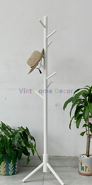 Cây treo quần áo 3 chân 8 nhánh treo bằng gỗ cao su màu trắng - Thương hiệu Viet Home Decor