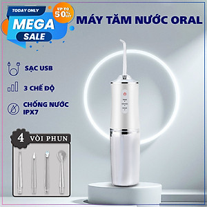 Máy Tăm Nước Cầm Tay Oral Irrigator - Tăm Nước Vệ Sinh Răng Miệng - 4 Đầu Tăm Bình Chứa 220ML