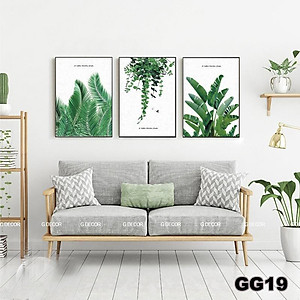 Tranh treo tường canvas lá cây nhiệt đới trang trí phòng khách, phòng ngủ, phòng ăn, decor spa phong cách hiện đại
