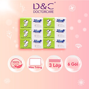 Combo 6 Giấy ăn Slisoft Trắng 3 lớp x 100 tờ đa năng, khăn giấy rút không chất tẩy trắng an toàn cho cả gia đình
