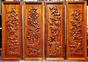 TRANH GỖ HƯƠNG ĐỤC NỔI TỨ QUÝ - TÙNG CÚC TRÚC MAI