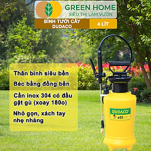 Bình Tưới Cây Dudaco, GreenHome, 4 Lít, Phun Xa 2 Chế Độ, Bơm Nhẹ Tay, Tưới Cây Phun Sương, Bền, Đẹp