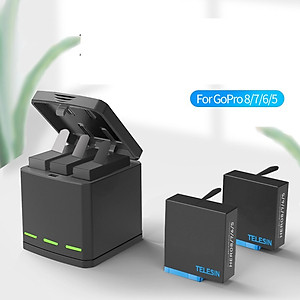 Hộp Sạc Pin Telesin Cho GoPro Hero 5 6 7 8 / Dock Sạc Pin Cho GoPro - Hàng Nhập Khẩu
