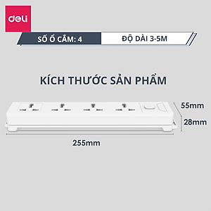 Ổ Cắm Điện Đa Năng 2500W Có Công Tắc Nguồn 3/4/6 Ổ , 3M/5M Dây Chống Giật Chống Cháy Chất Lượng Cao Deli - Phiên Bản Mới Nâng Cấp 2023 - Hàng Chính Hãng - ET401 - 406