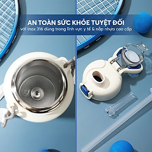 Bình giữ nhiệt inox 316 Elmich EL8331 1L, Hàng chính hãng, kèm ống hút silicone, chống tràn -JoyMall