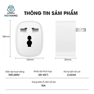 Ổ Cắm Điện Wifi Thông Minh 16A, 3500W - Chức Năng Hẹn Giờ, Điều Khiển Từ Xa, Đo Điện Năng Tiêu Thụ, Google & Alexa