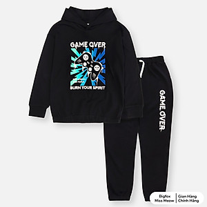 Bộ nỉ bé trai size đại Bigfox Miss Meow, bộ thu đông cho bé trai dáng hoodie họa tiết Game Over size trẻ em 7,8..15 tuổi