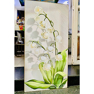 (ẢNH THẬT) Tranh treo tường hoa linh lan trắng bo viền vàng kèm đinh treo