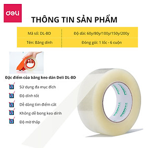 [Lốc 6 Cuộn] Băng Keo Trong , Băng Dính Dán Thùng Đóng Hàng Deli - 60/80/100/150/200 Yards - Dày Dai Chống Nước Khó Đứt 