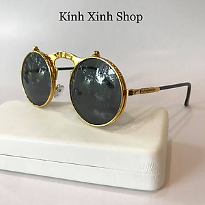 Kính Râm, Kính Mát Nam Nữ Mắt Tròn 2 Tròng Mở Nắp 2in1 Gọng Kim Loại Cao Cấp