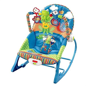 Ghế rung, Ghế nhún dành cho Bé từ sơ sinh đến 18kg, có phát nhạc kích thích sự phát triển não bộ của trẻ- Màu Xanh cho Bé trai (TẶNG 01 tranh ghép hình bằng gỗ kích thích sự phát triển của trẻ)