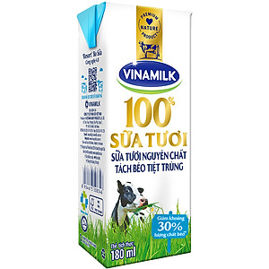 Thùng 48 HỘP SỮA TƯƠI TIỆT TRÙNG VINAMILK 100% TÁCH BÉO KHÔNG ĐƯỜNG 180ML