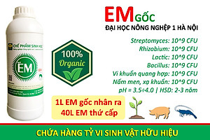 Chế phẩm sinh học EM gốc. Dùng cho Nông Nghiệp Sạch. Men vi sinh Đại Học Nông Nghiệp 1 Hà Nội. Chứa hàng tỷ bào tử hữu hiệu. Từ 1 lít EM gốc sản xuất ra 40 lít EM thứ cấp