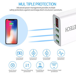 Cóc củ sạc nhanh 15W 3 cổng USB hiệu CHOETECH C0026 cho điện thoại / máy tính bảng Samsung iPhone Huawei Oppo Xiaomi (sạc nhanh 2.4A / Port, 3 Port USB, Max 3A, trang bị LED hiển thị) - Hàng chính hãng