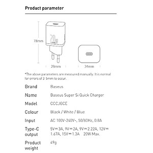 Bộ cốc cáp sạc nhanh Baseus 20W Si cho IP12, Củ sạc nhanh IP12 Baseus 20W Super Si Mini USB C hỗ trợ sạc nhanh QC3.0 PD - Hàng chính hãng