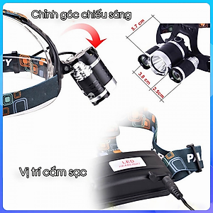 Đèn pin đội đầu 3 bóng led siêu sáng loại cao cấp chống nước (Tặng kèm quà tri ân)