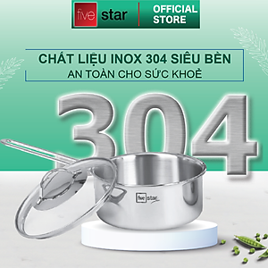 Bộ Nồi Inox 304  bếp từ 3 lớp đáy liền 4 món nắp kính Fivestar tặng 2 muỗng canh