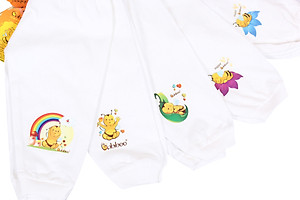 Combo 5 quần dài sơ sinh đáp đũng bo gấu màu trắng