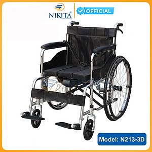 Xe lăn tay có nệm, bô vệ sinh cho người già, người bệnh, người đi lại khó khăn - NIKITA N213-3