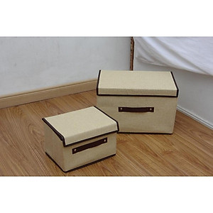 Bộ 2 thùng vải, hộp vải đựng đồ đa năng -Màu Nâu Kem - Hộp vải đựng quần áo 2 size đựng quần áo, đồ lót, giày, văn phòng phẩm, đồ dùng cá nhân rất tiện lợi-Bộ 2 hộp vải đựng đồ vải canvas siêu xinh có nắp đậy, tủ vải đựng đồ hộp cái