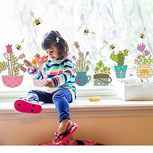 Decal dán tường Hình dán trang trí Chậu Hoa Nhiều màu sắc SK7065