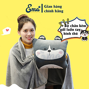Bộ chăn gối văn phòng 3 trong 1 hình thú dễ thương EMA kèm gối luồn tay giữ nhiệt - Tựa lưng - Ngủ trưa - Gối ôm