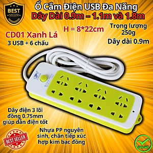 Ổ Cắm Điện USB Đa Năng Cao Cấp Chống Giật Dây Dài 0.9m – 1.1m và 1.8m, Ổ Cắm Điện Công Suất 2500W Có Chốt An Toàn, Nhiều Lựa Chọn, Nhựa Nguyên Sinh