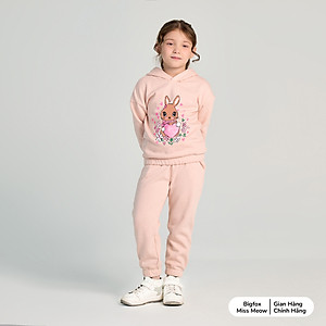 Bộ thu đông bé gái Bigfox Miss Meow size đại, bộ nỉ bé gái chất liệu nỉ bông in thỏ xinh xắn size trẻ em 3,4,5…11 tuổi