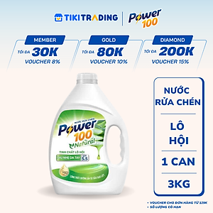 Nước Rửa Chén POWER100 Natural Tinh Chất Lô Hội Can 3KG