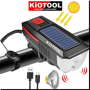 Đèn xe đạp năng lượng mặt trời Kiotool có còi chống nước 3 chế độ sáng