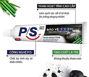 Combo 2 Kem đánh răng P/S Trắng răng than hoạt tính & tre 230g