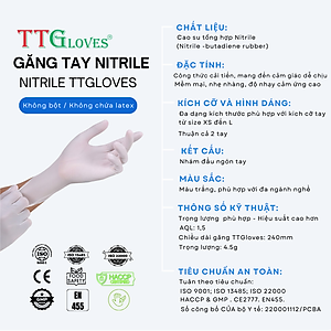 Găng Tay Y Tế Size L Không Bột Nitrile TTGLOVES Màu Trắng (100 Chiếc)
