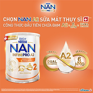 Sữa bột NAN INFINIPRO A2 2 với công thức đầu tiên chứa đạm A2, 6HMO & Lợi khuẩn kép nhập khẩu Thụy Sĩ - Hộp 800g (12 - 24 tháng)