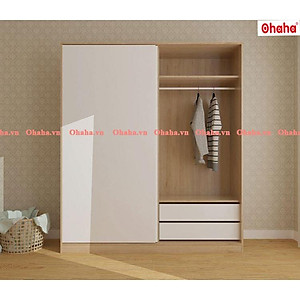 [Kèm Ảnh Thực Tế - Miễn phí vận chuyển & Lắp đặt] TỦ QUẦN ÁO GỖ CÔNG NGHIỆP 2 CÁNH LÙA KIỂU VINTAGE OHAHA - VI001