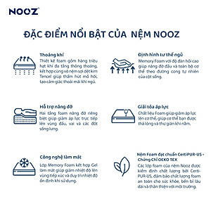 Nệm Foam NOOZ Home Goods  Tiêu Chuẩn CertiPUR-US Với Hai Tầng Foam Nâng Đỡ Ruột Đệm Cao Su Non Vỏ Nệm Tencel