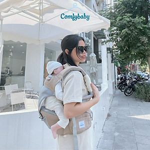 Địu ngồi trẻ em cao cấp siêu mềm 4 tư thế công nghệ Air Mesh thoáng khí - Comfybaby CF818 - tặng yếm tam giác